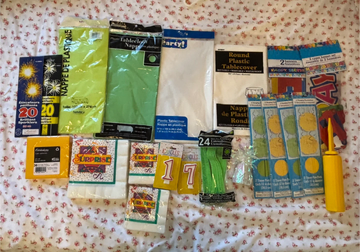 Party Supplies Lot: Tablecloths, Napkins, Candles, and Sparklers