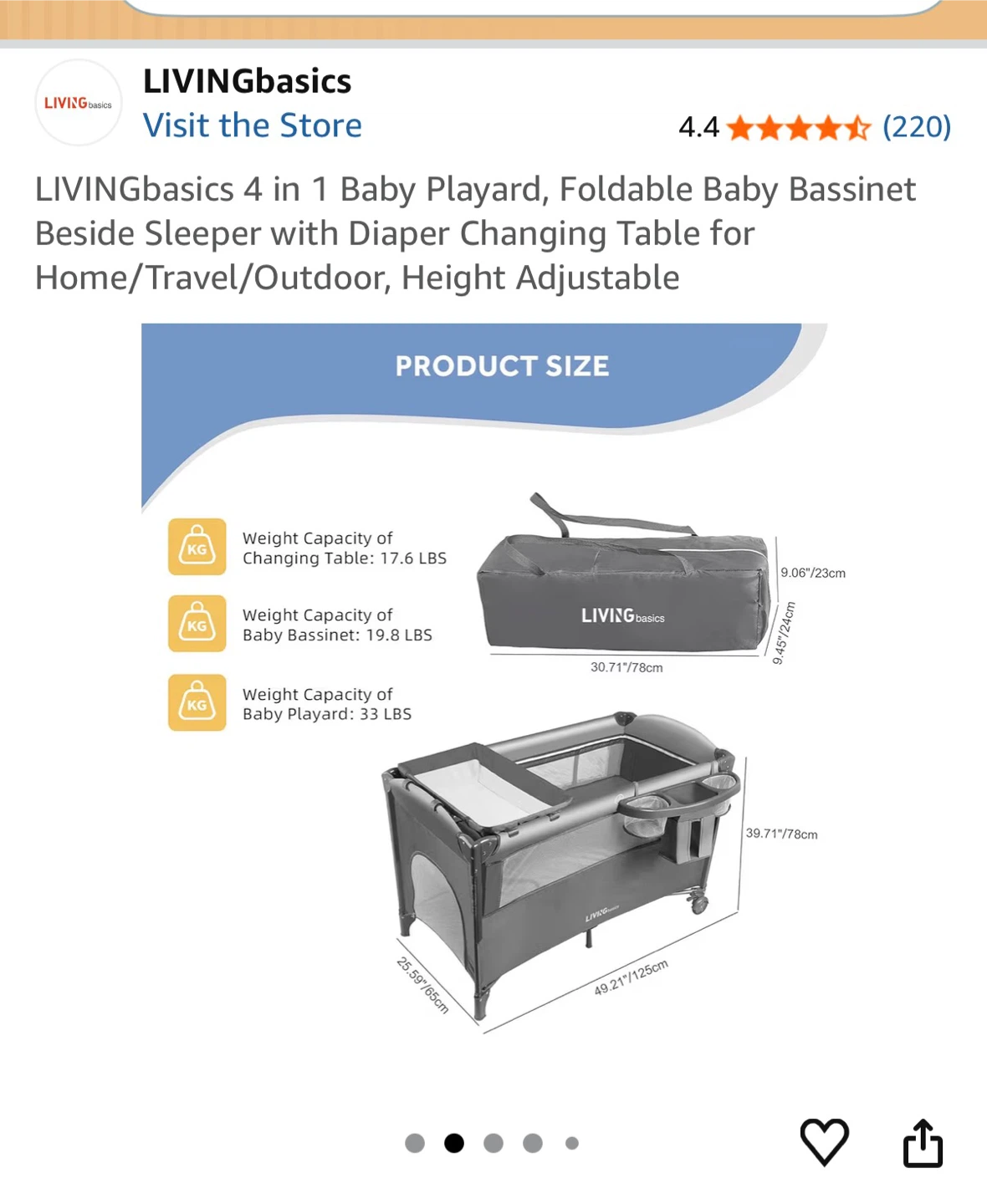 LIVINGbasics 4 in 1 Baby Playard Bassinet with Changing Table - photo 4