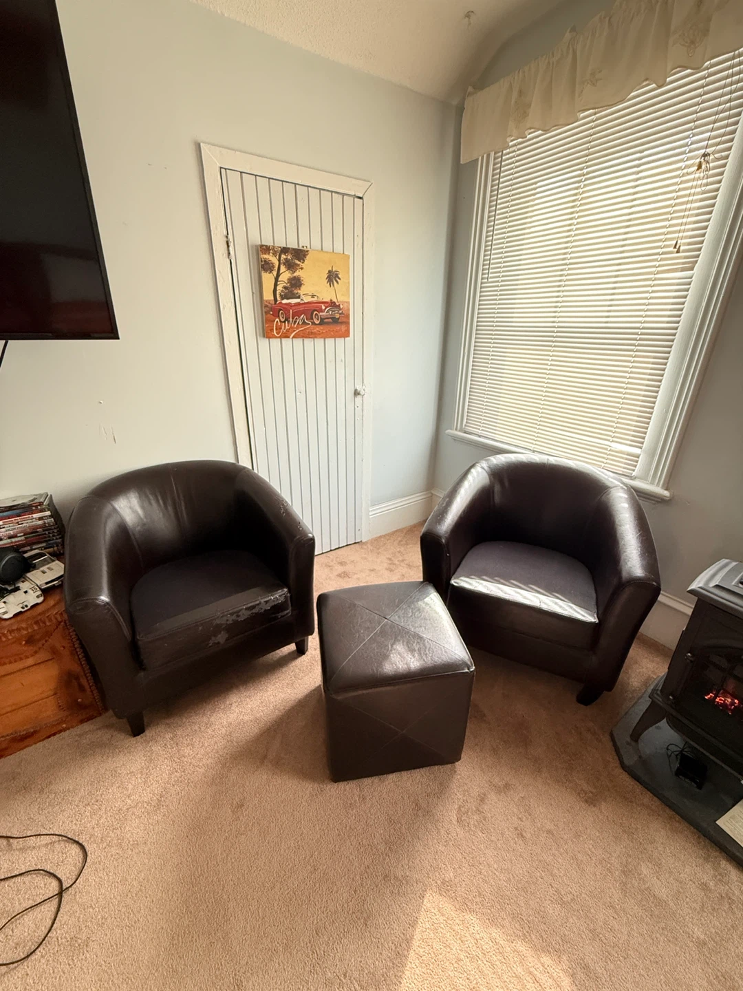 Brown Faux Leather Accent Chair and Ottoman Set