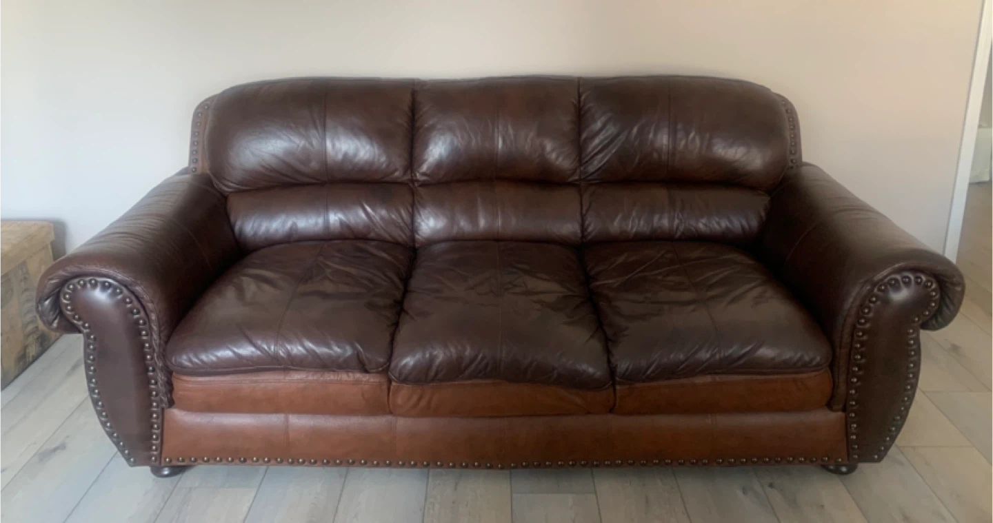 Brown Leather Three-Seater Sofa - photo 4