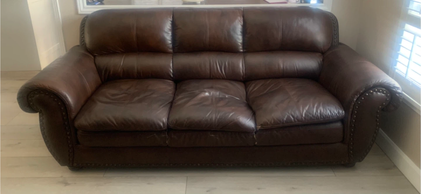 Brown Leather Three-Seater Sofa