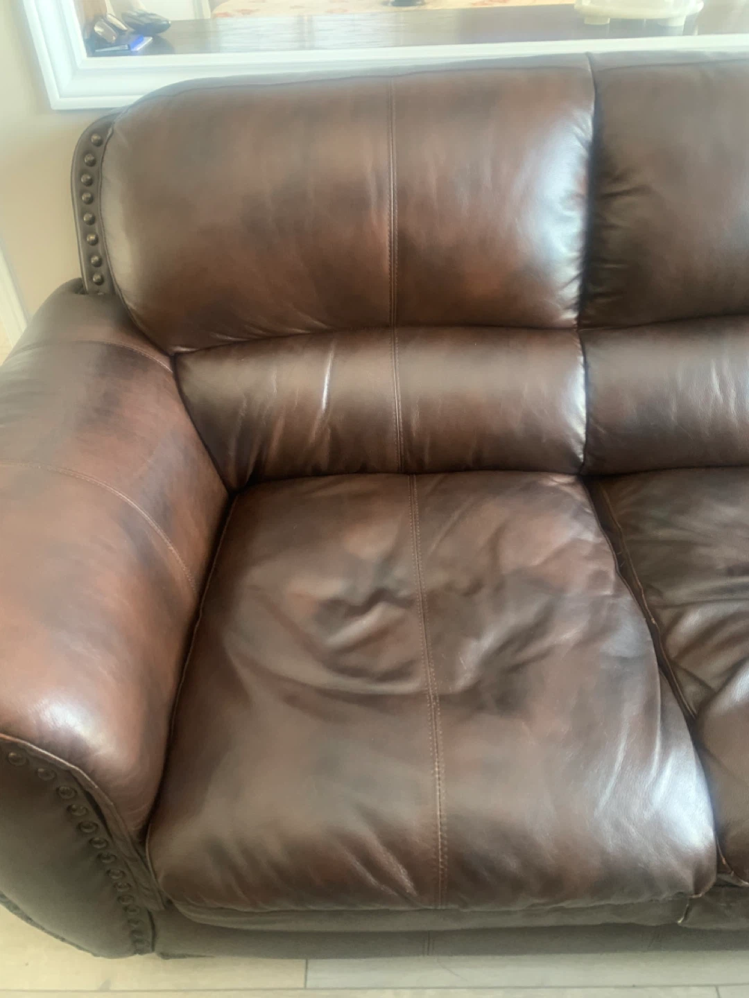 Brown Leather Three-Seater Sofa - photo 2