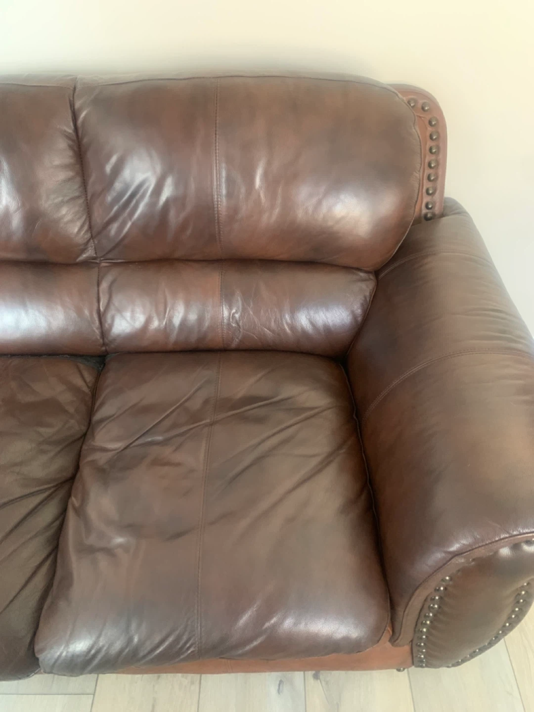 Brown Leather Three-Seater Sofa - photo 5