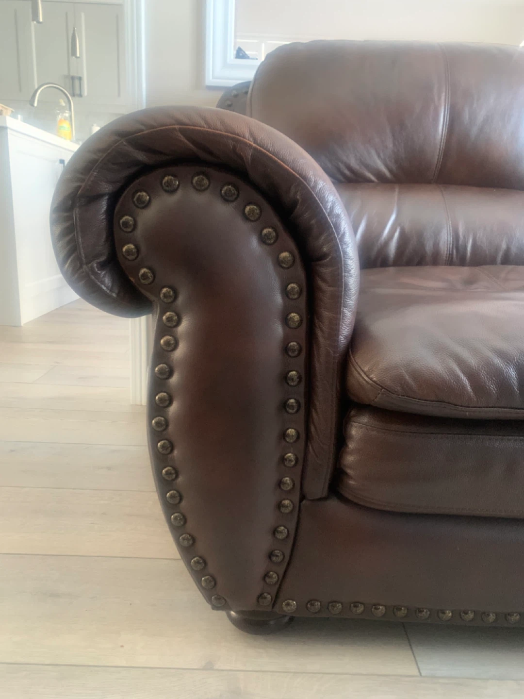 Brown Leather Three-Seater Sofa - photo 3