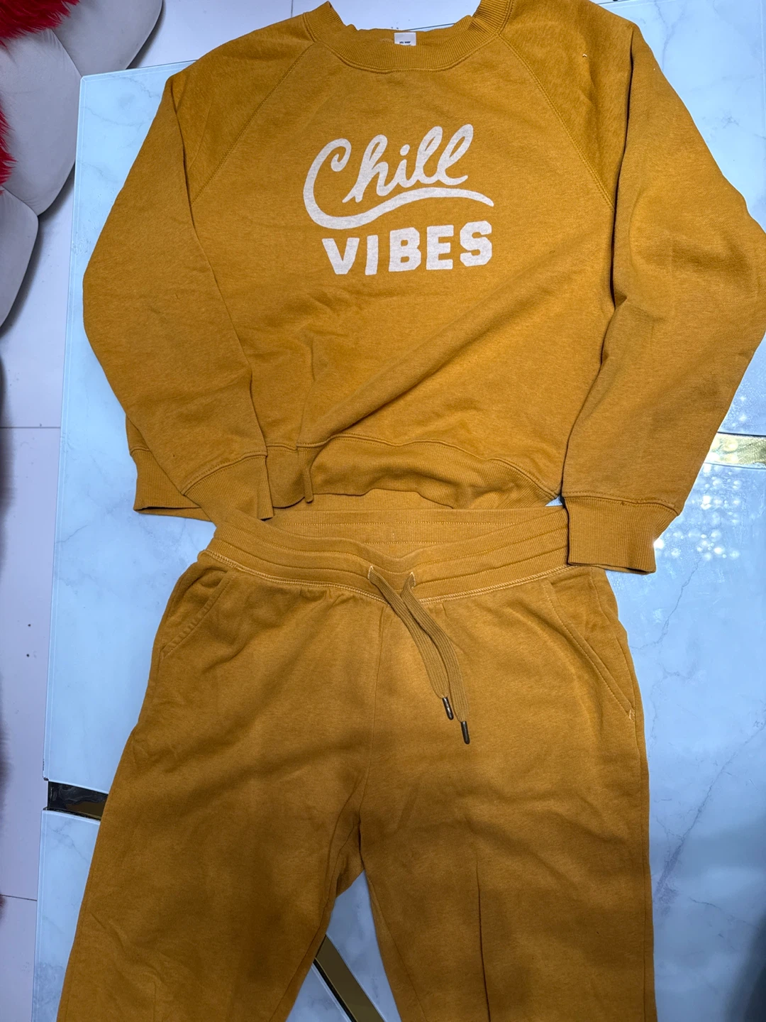 Old Navy Yellow "Chill Vibes" Sweatshirt & Jogger Set Size S