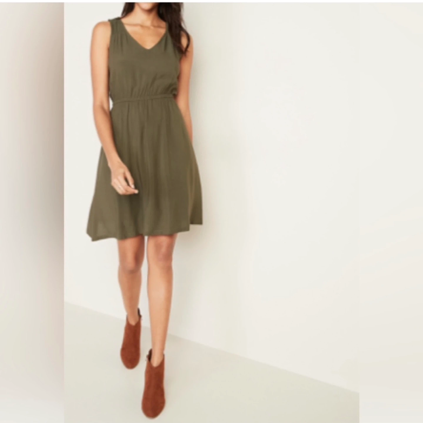 Sleeveless Waist-Defined V-Neck Dress