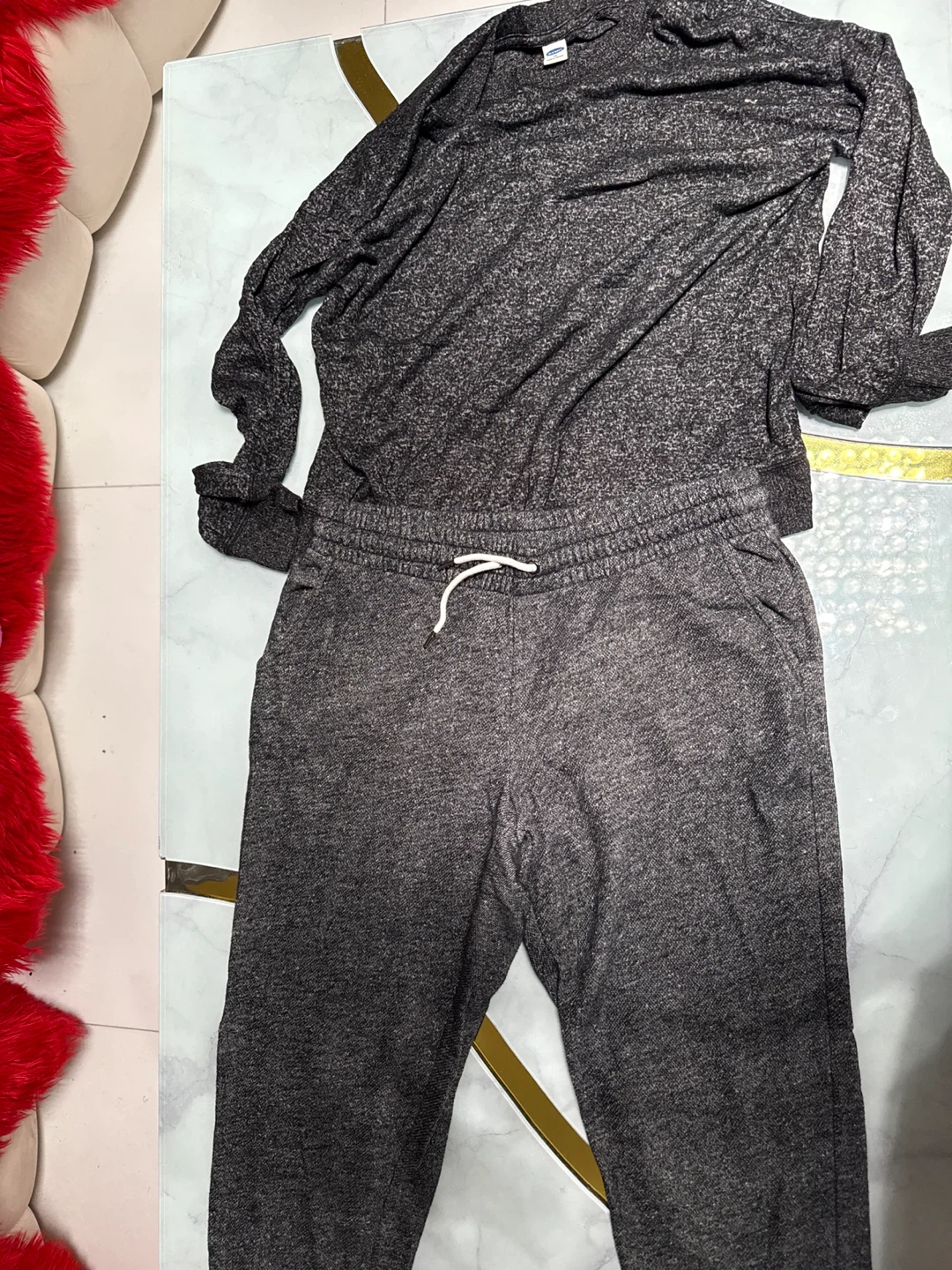 Old Navy Grey Marled Long Sleeve Shirt & Sweatpants Set