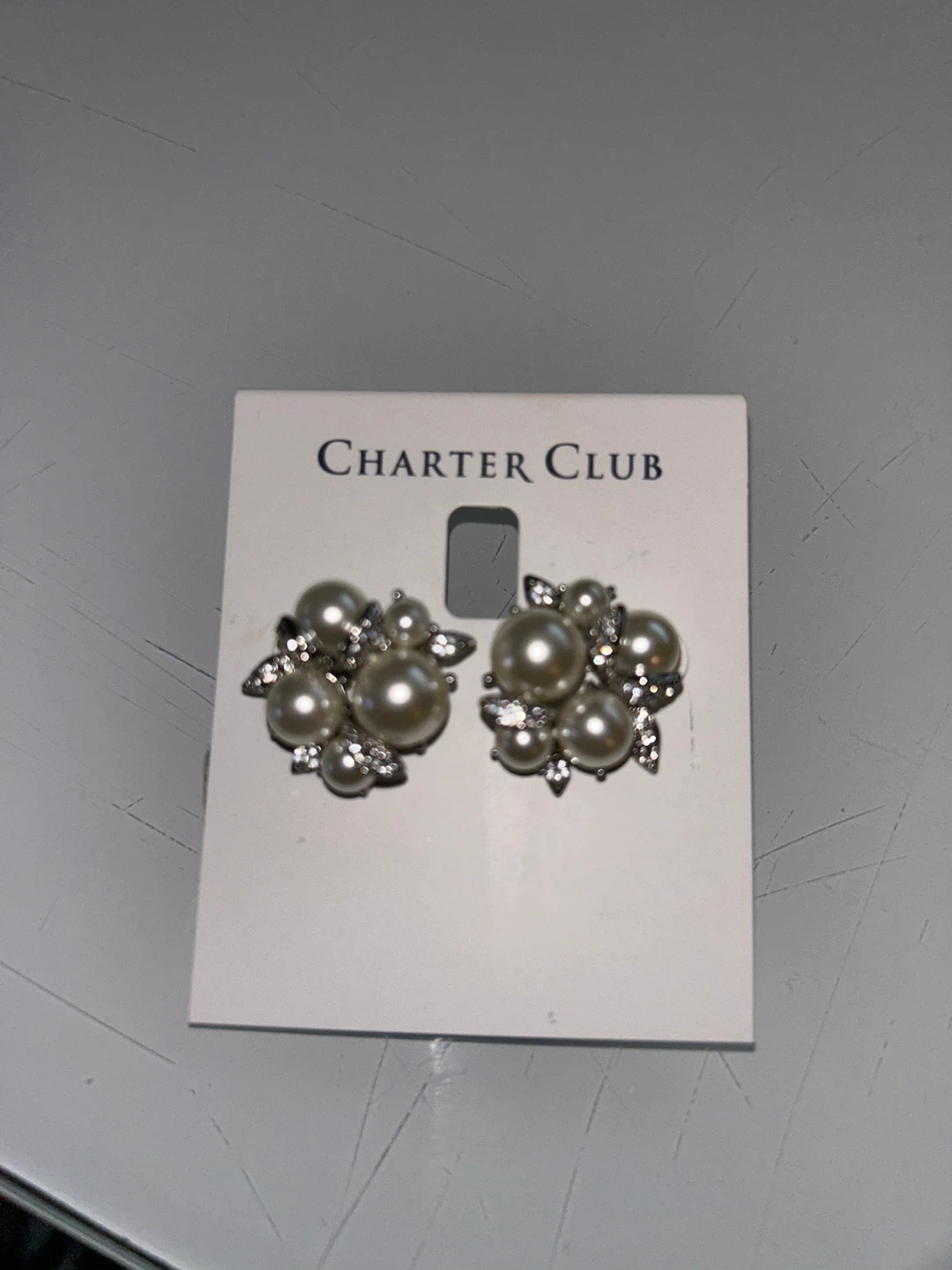 Charter Club Pearl and Crystal Cluster Earrings