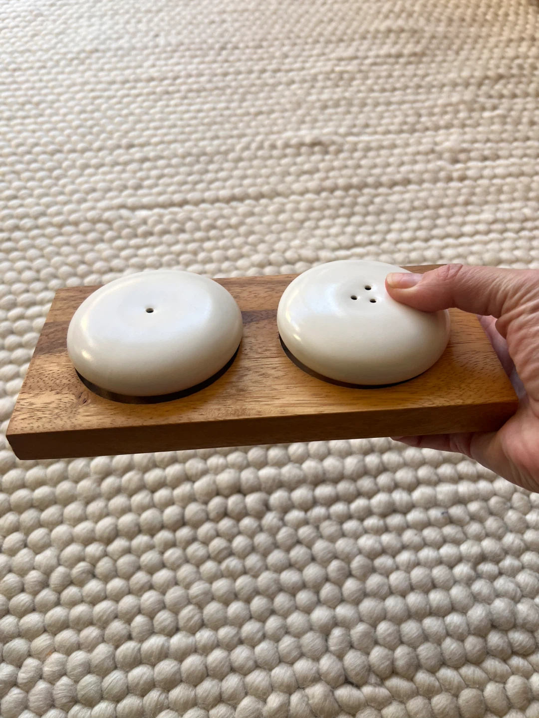 John Rocha Ceramic and Wood Salt and Pepper Shakers