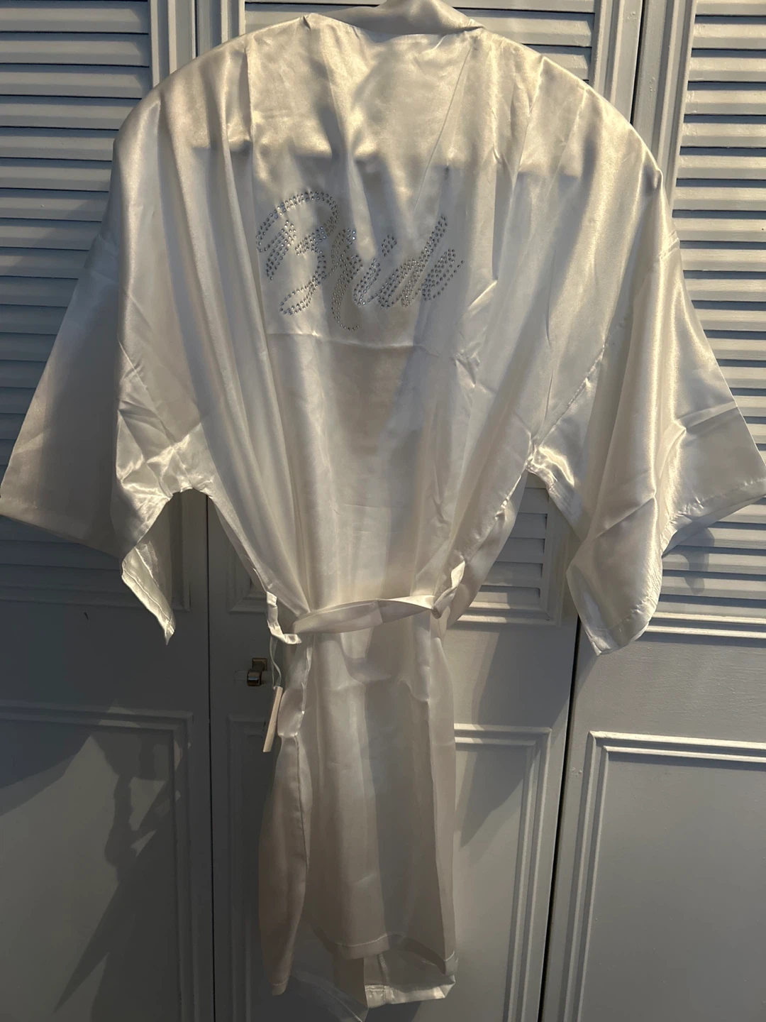 White satin 'Bride' robe with rhinestones & MRS earrings - photo 2