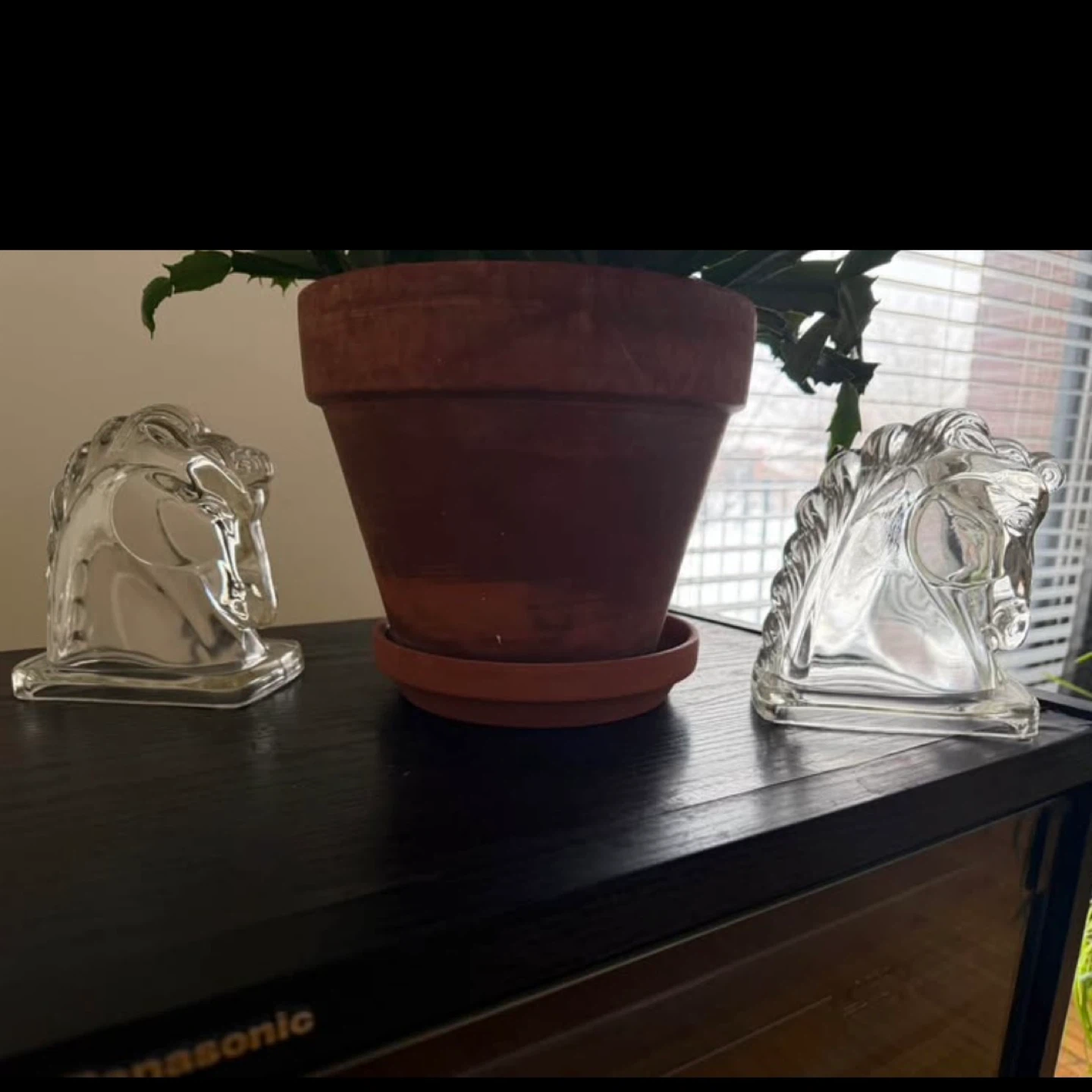 MCM Set of 2 Clear Glass Horse Head Figurines