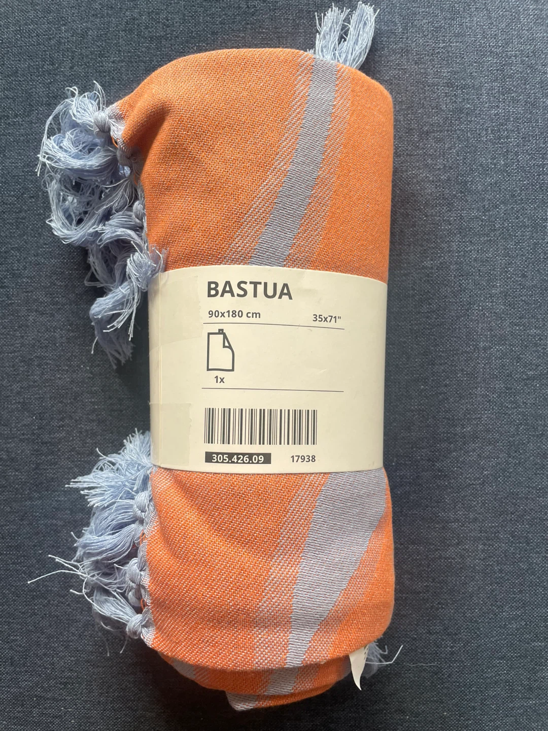 🧡IKEA BASTUA Beach Towel - Orange/Grey 90x180 cm