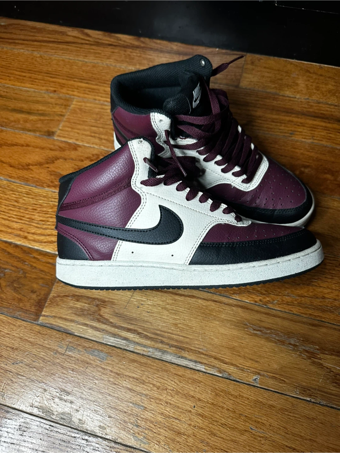 Nike Court Vision Mid Burgundy White Black Sneakers - photo 2