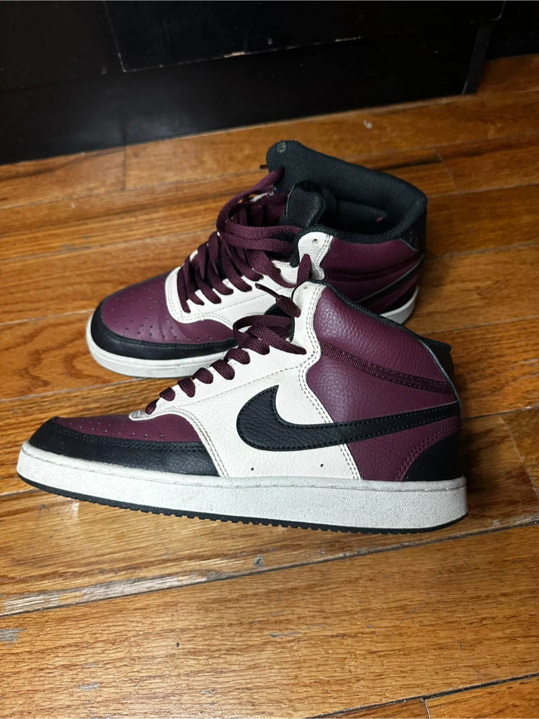 Nike Court Vision Mid Burgundy White Black Sneakers - photo 4
