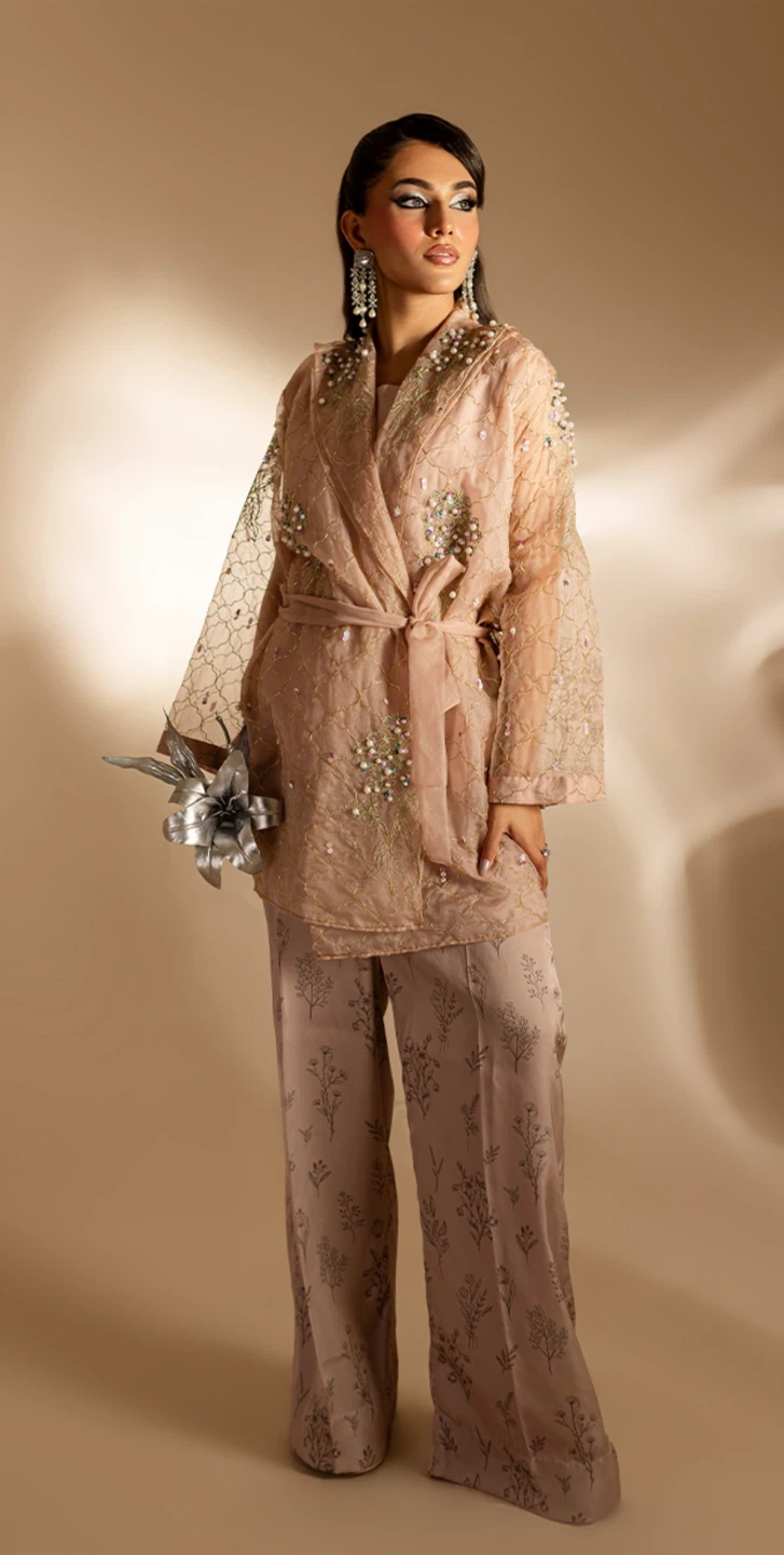 Beige Embroidered Sheer Jacket - photo 3