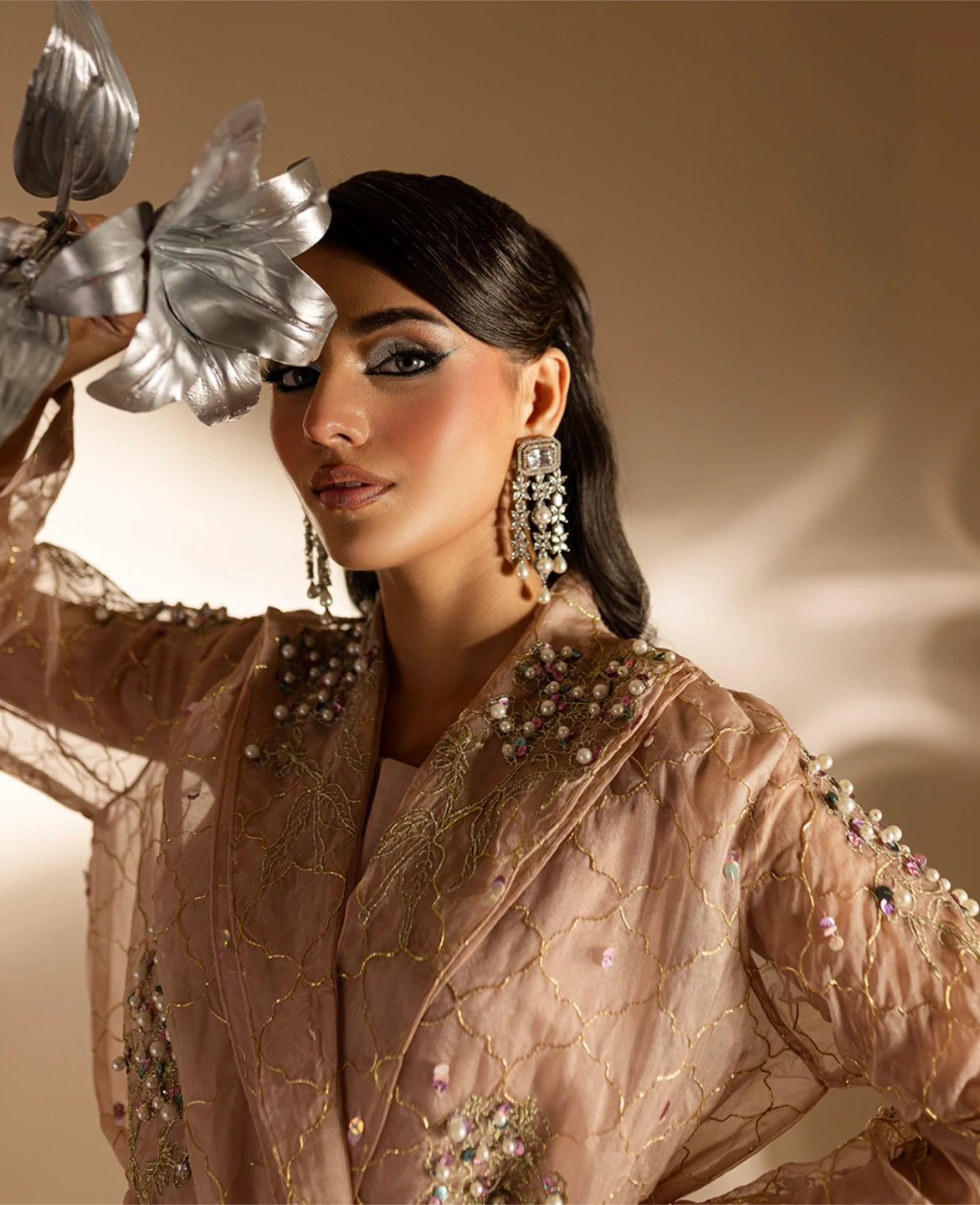 Beige Embroidered Sheer Jacket