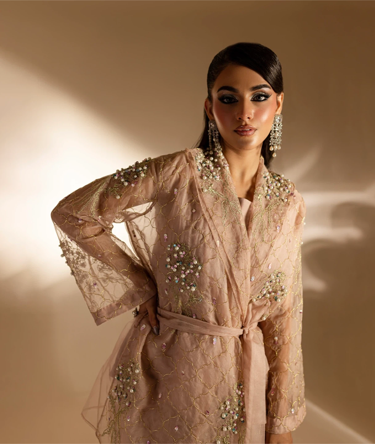 Beige Embroidered Sheer Jacket - photo 2