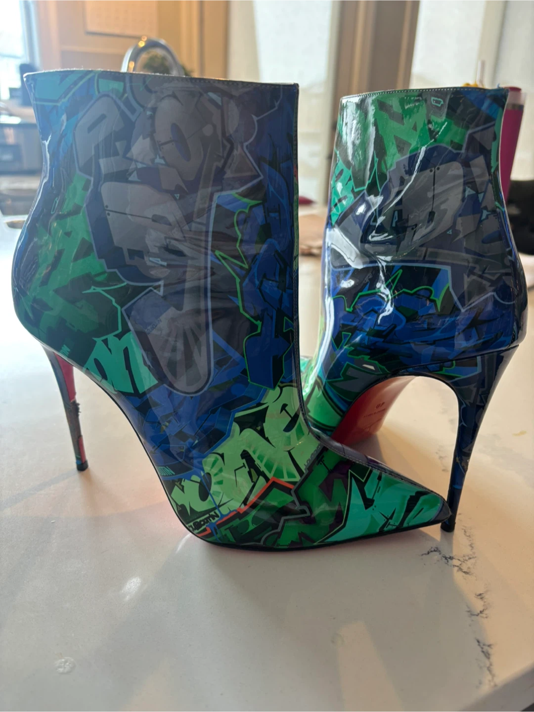 Christian Louboutin Graffiti Print Ankle Boots - Size 40
