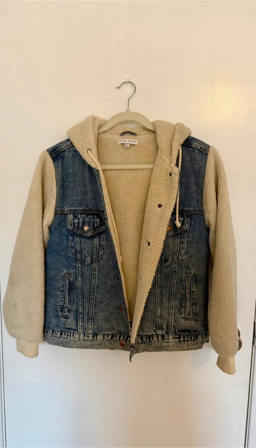 Denim Sherpa Hooded Jacket