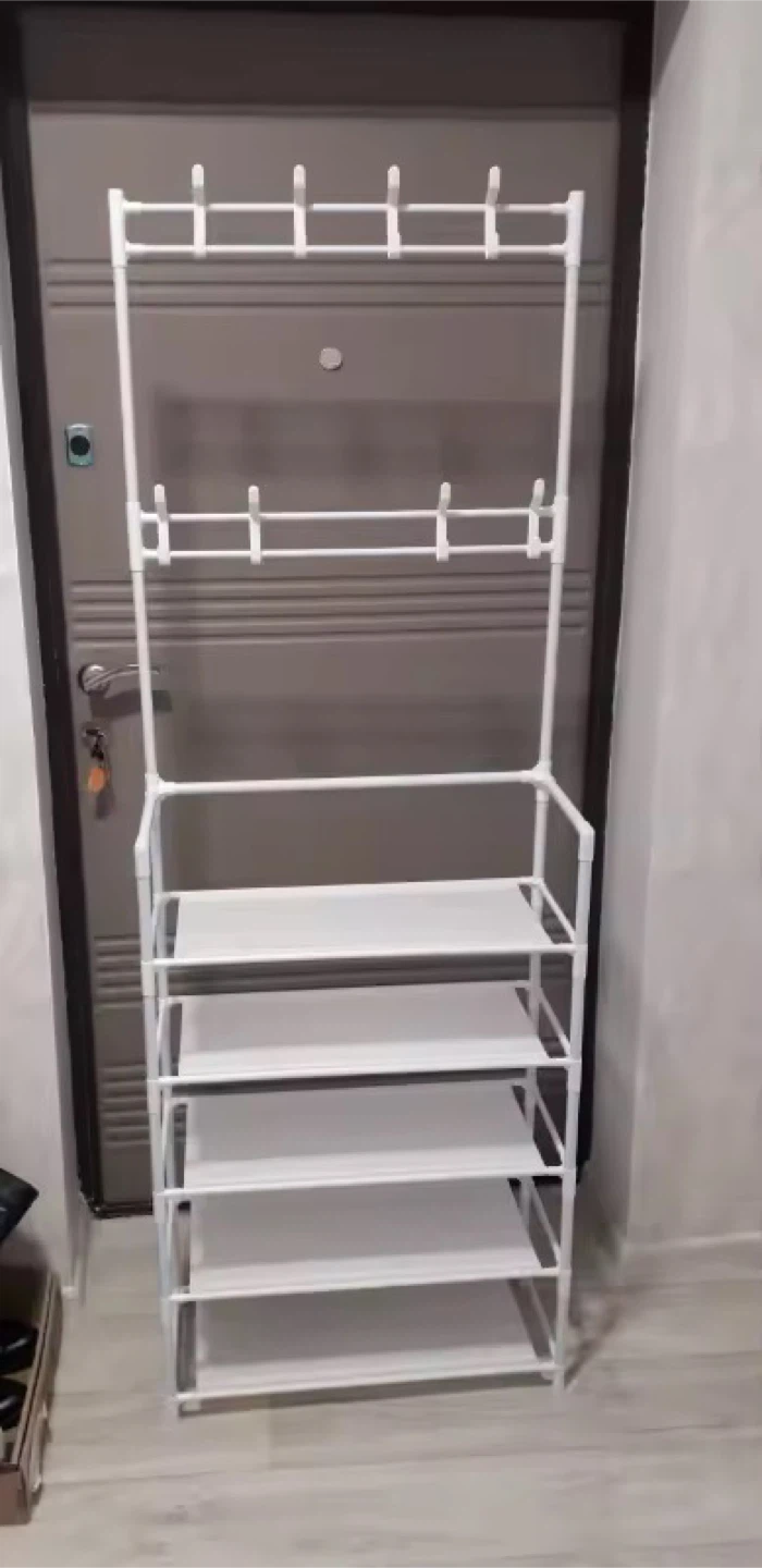 5-Layer Shoe Rack with Hanging Hooks, NEW IN BOX, WHITE