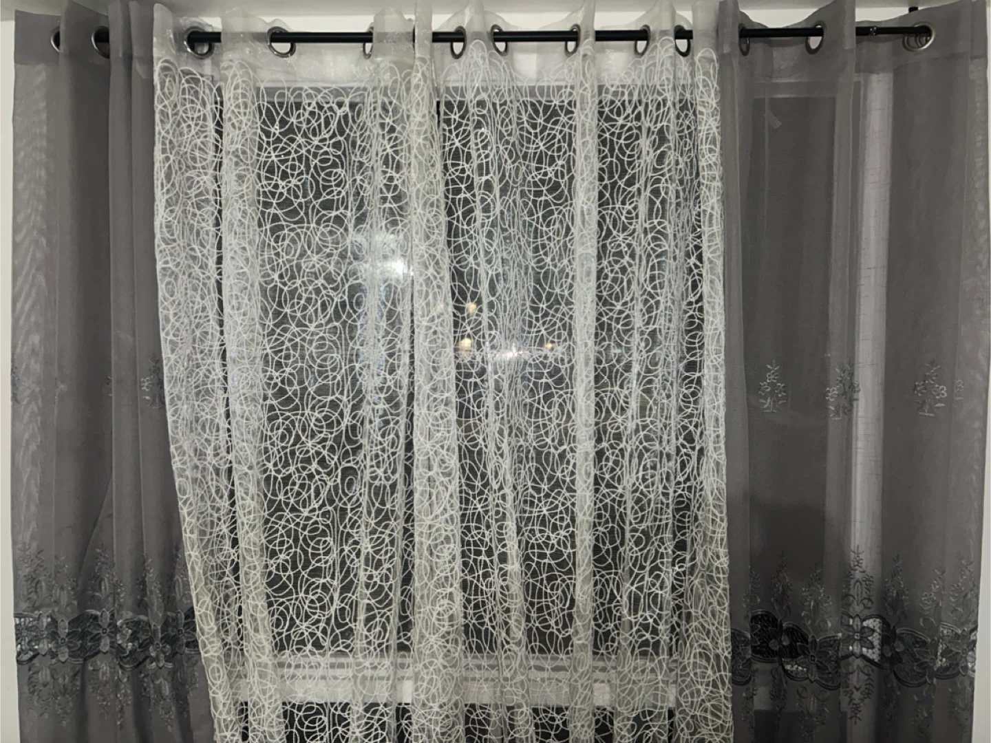 White Sheer Curtains with Scroll Pattern