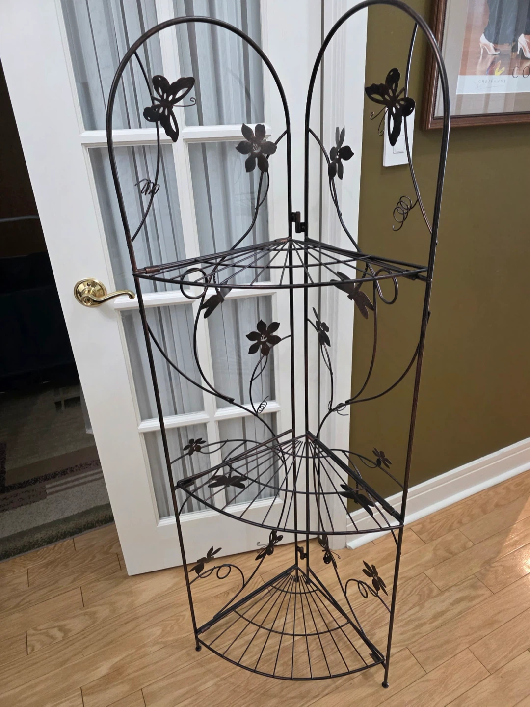 Metal Corner Shelf with Butterfly and Flower Accents - photo 3