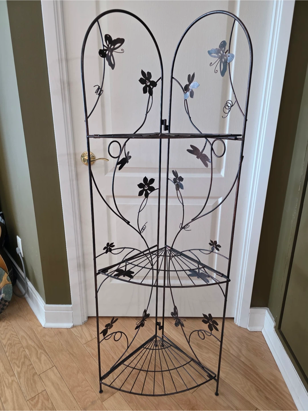 Metal Corner Shelf with Butterfly and Flower Accents