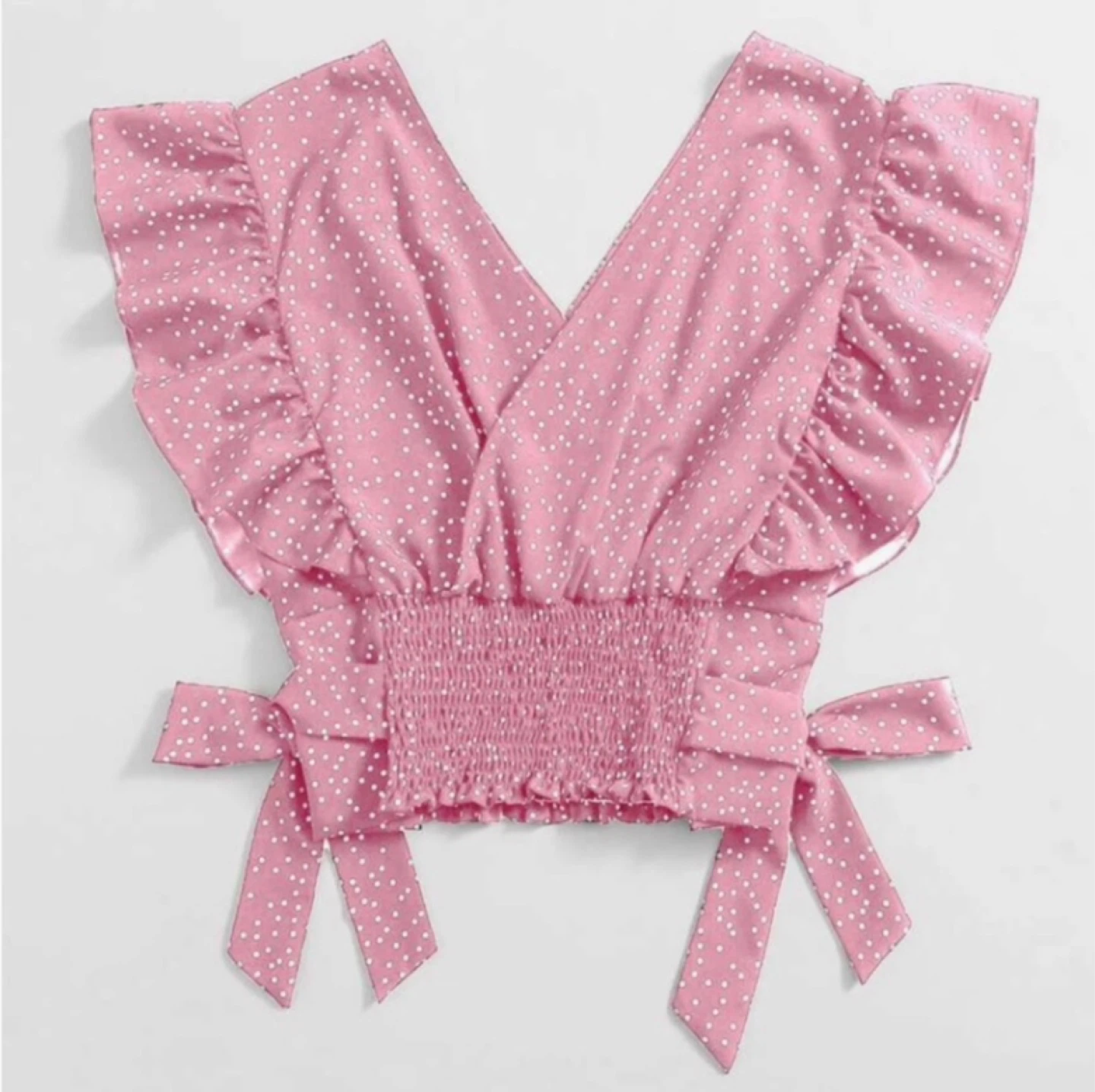 Pink Polka Dot Ruffle Shirt with bows - photo 2
