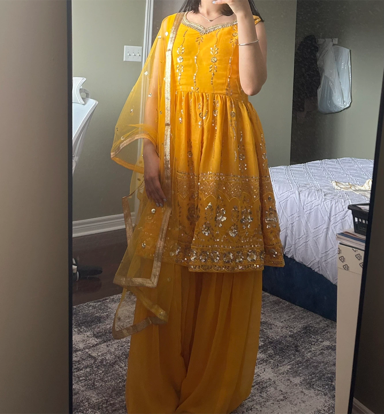 Yellow Embroidered Sharara Suit - small