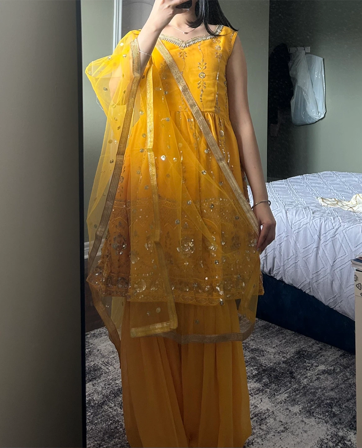 Yellow Embroidered Sharara Suit - small - photo 2
