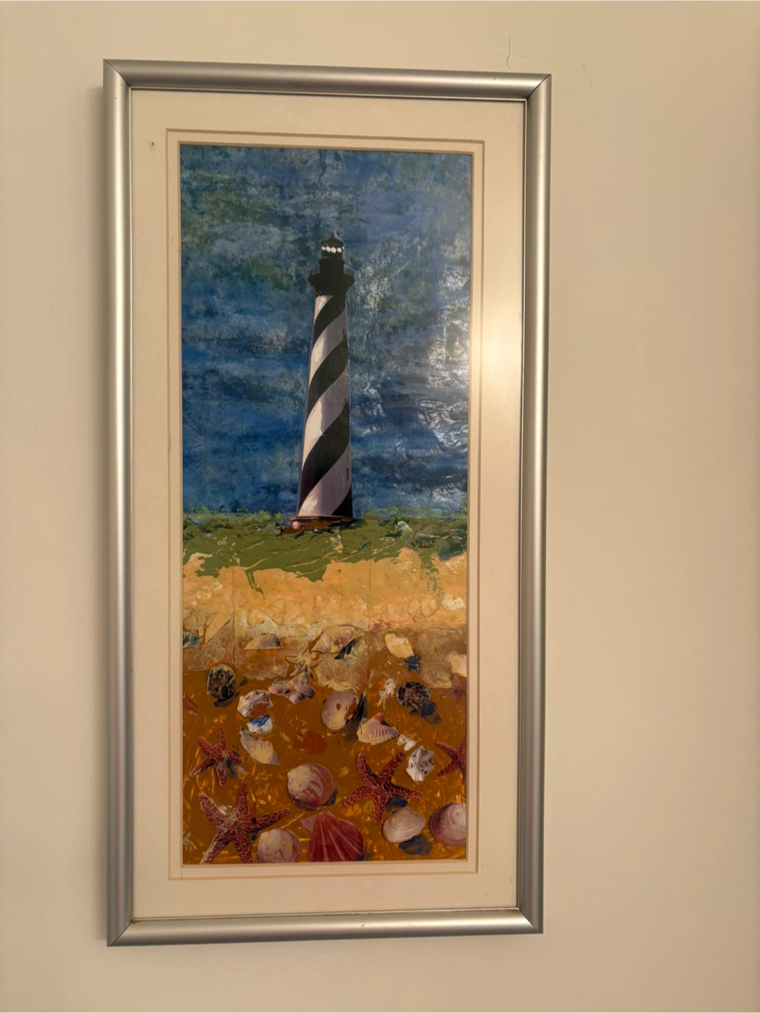 Framed Lighthouse and Seashell Art