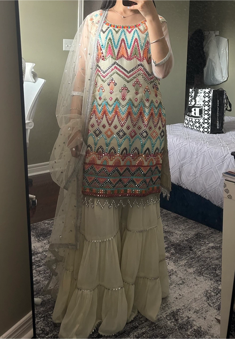 New Embroidered Sharara Suit with Dupatta - medium