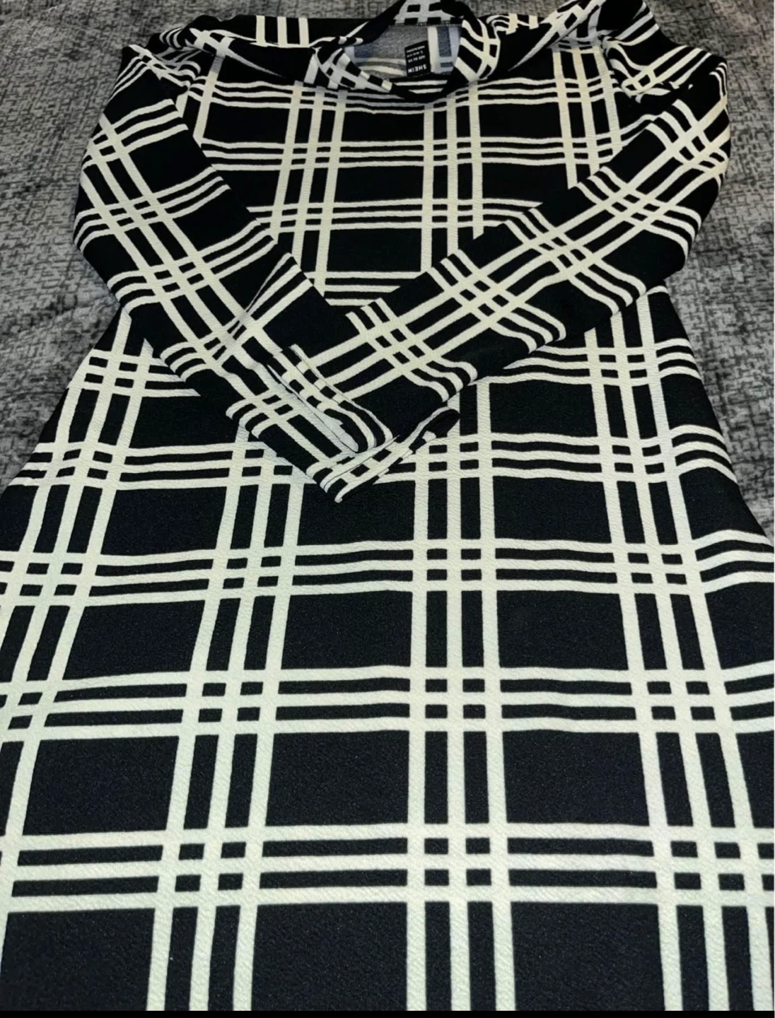 SHEIN Black and White Plaid Long Sleeve Dress Size L