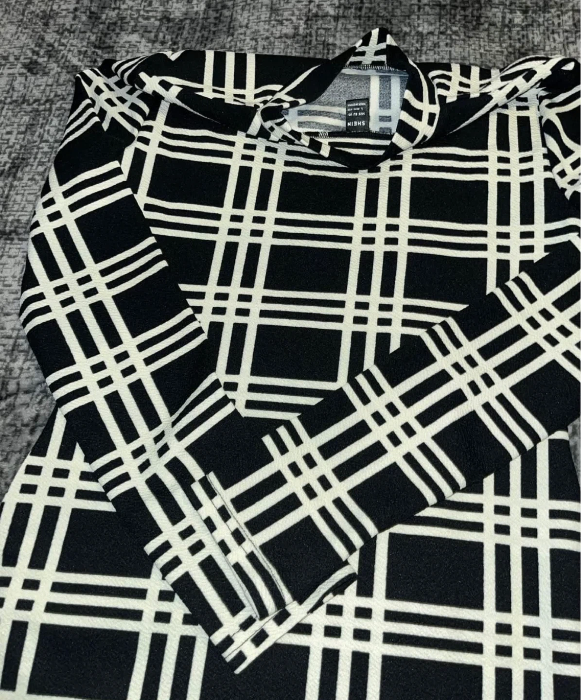 SHEIN Black and White Plaid Long Sleeve Dress Size L - photo 2