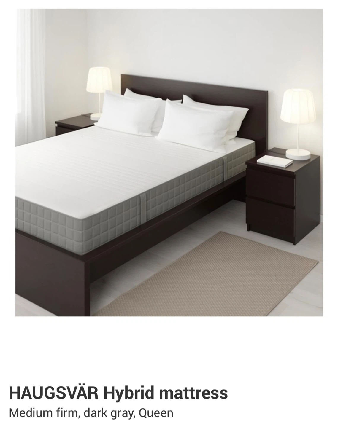 IKEA HAUGSVAR Hybrid Mattress - Queen, Medium Firm, Dark Gray