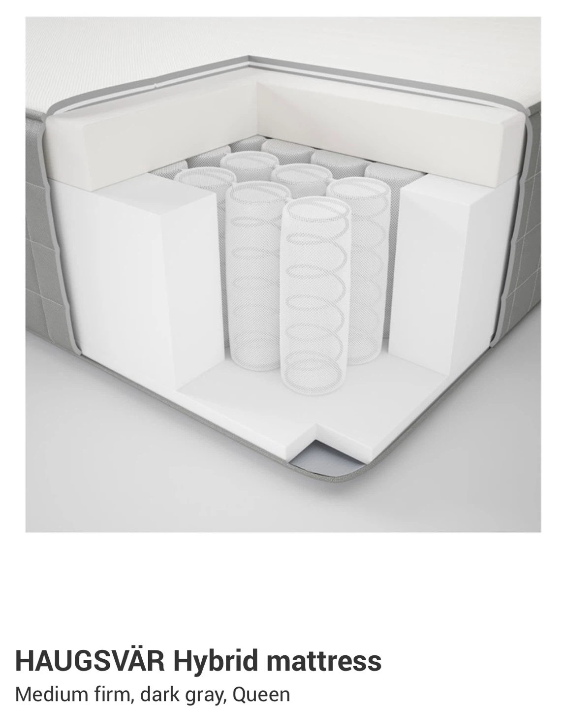 IKEA HAUGSVAR Hybrid Mattress - Queen, Medium Firm, Dark Gray - photo 2