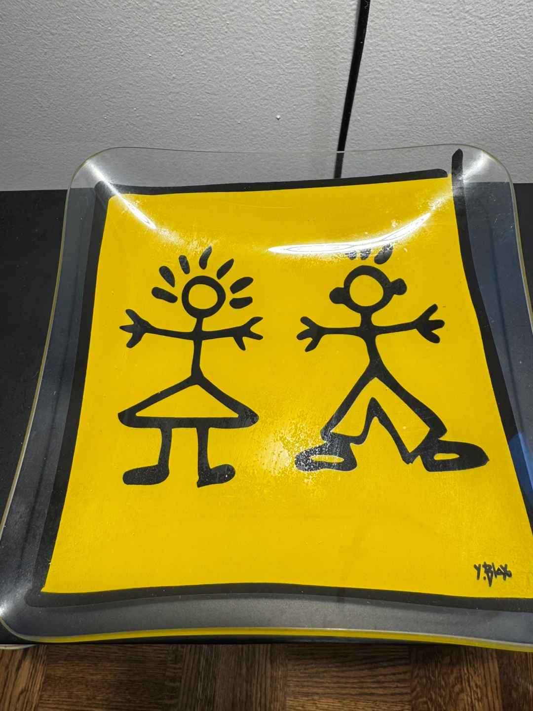 Decorative Glass Tray with Stick Figures