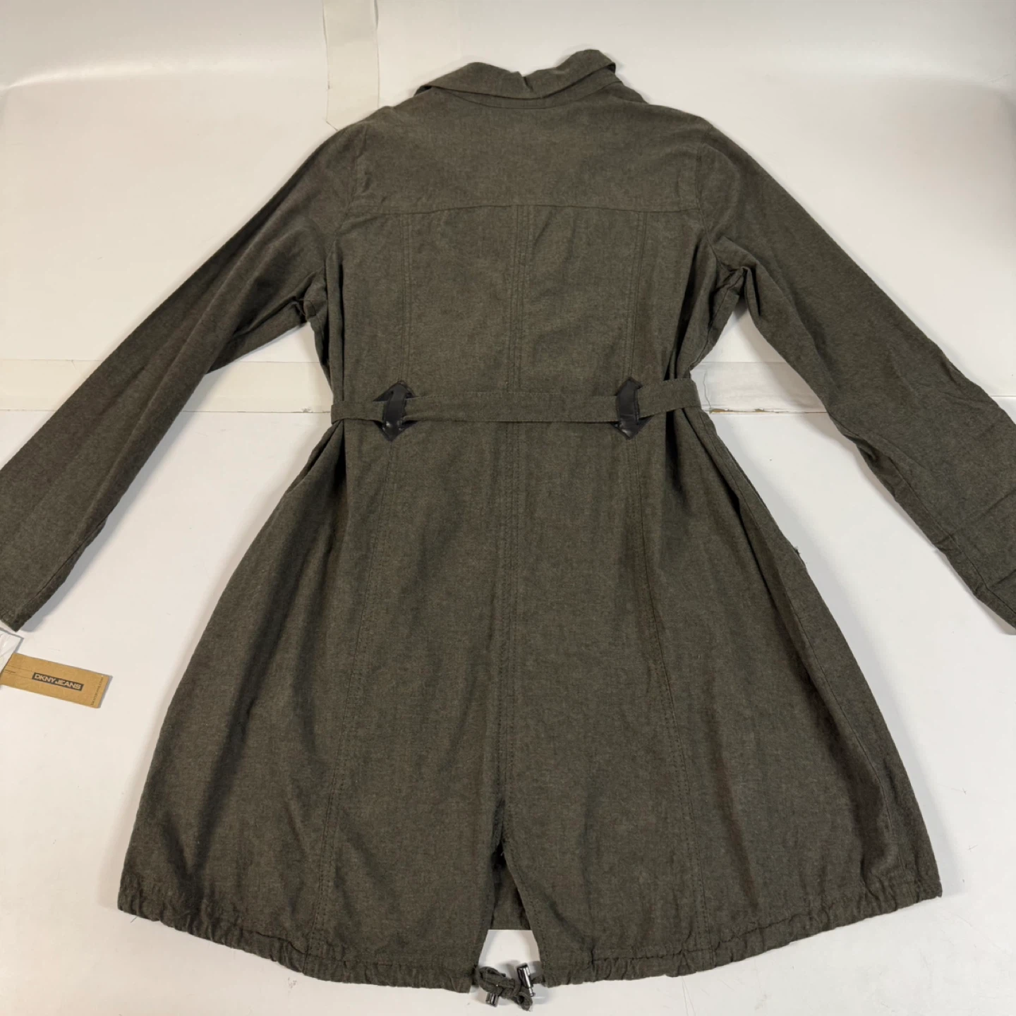 DKNY Jeans Women’s Green Utility Trench Coat Belted Size L NWT - photo 5