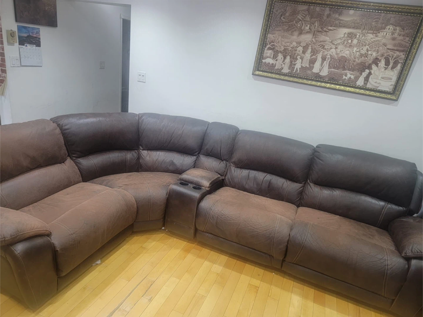 Brown Sectional Recliner Sofa with Cupholders