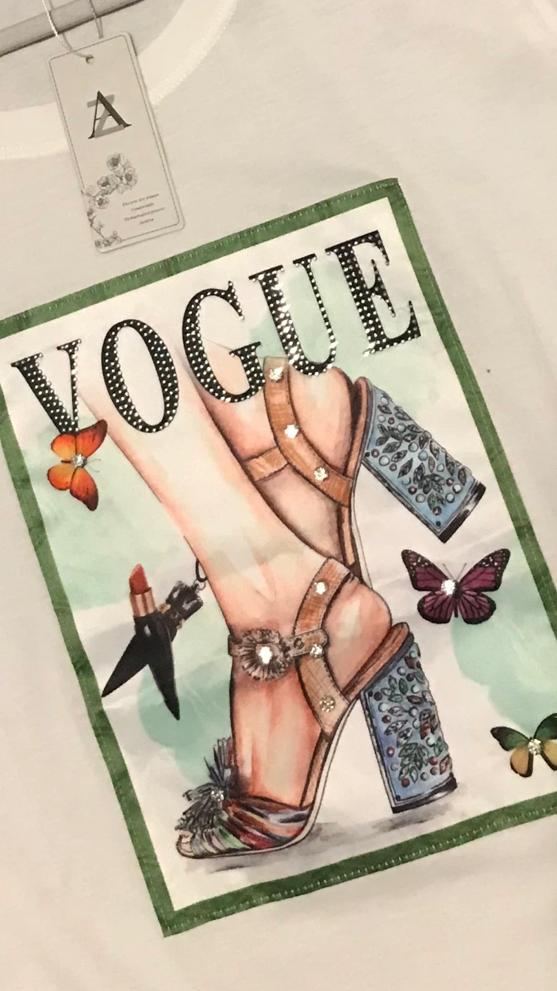 White T-Shirt with Vogue Fashion Print