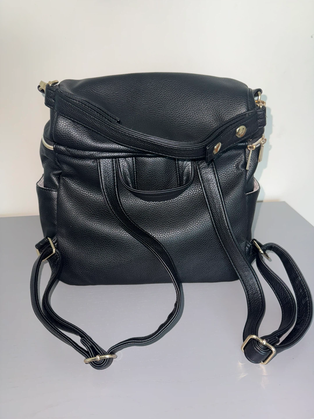 Giggles Black Faux Leather Quilted Diaper Bag Backpack - photo 3