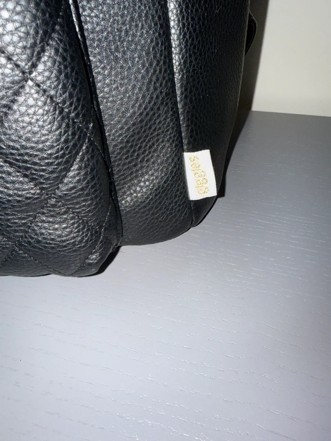 Giggles Black Faux Leather Quilted Diaper Bag Backpack - photo 2