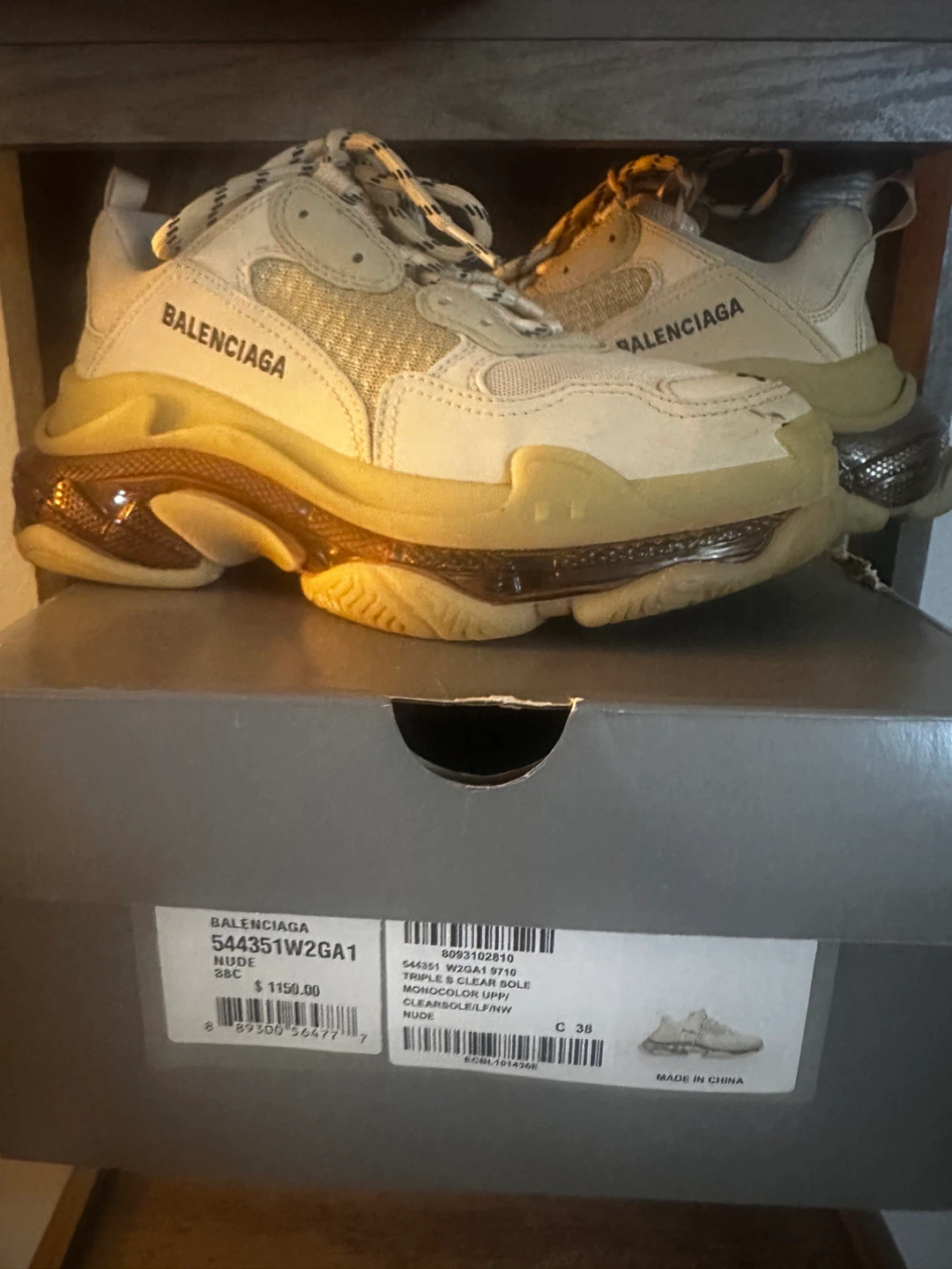 Balenciaga Triple S Clear Sole Sneakers Nude Women's Size 38