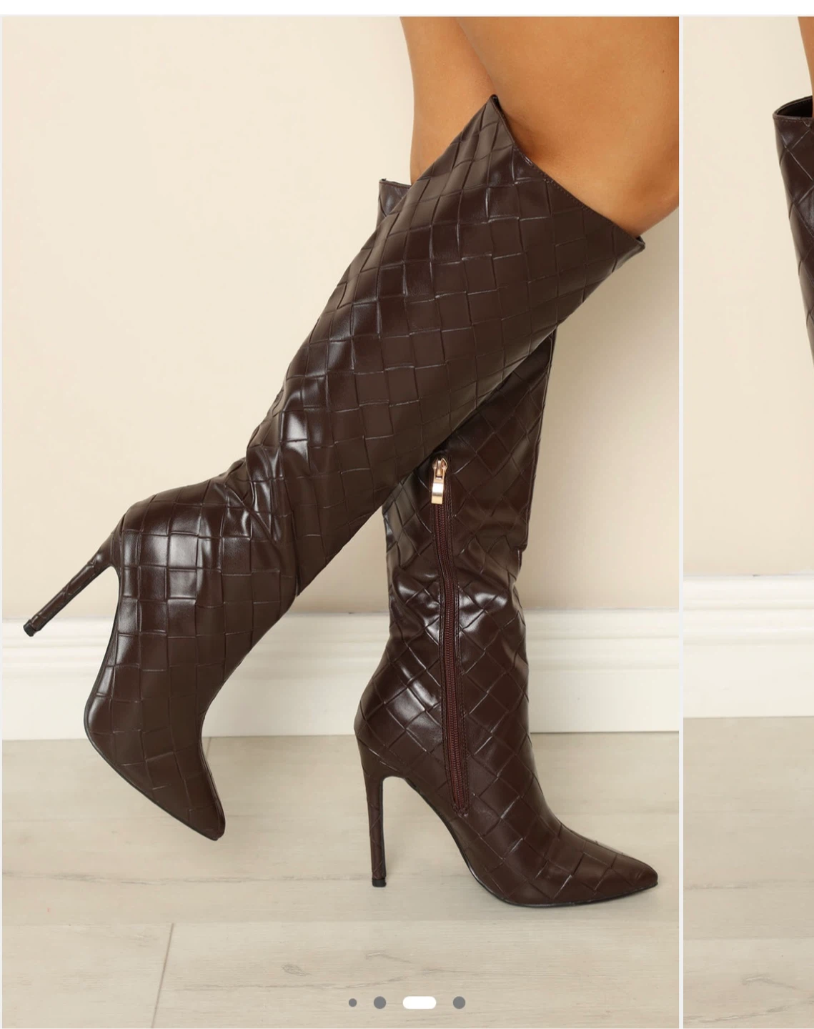 Dark Brown Quilted Knee-High Stiletto Boots - Size 7 - photo 2