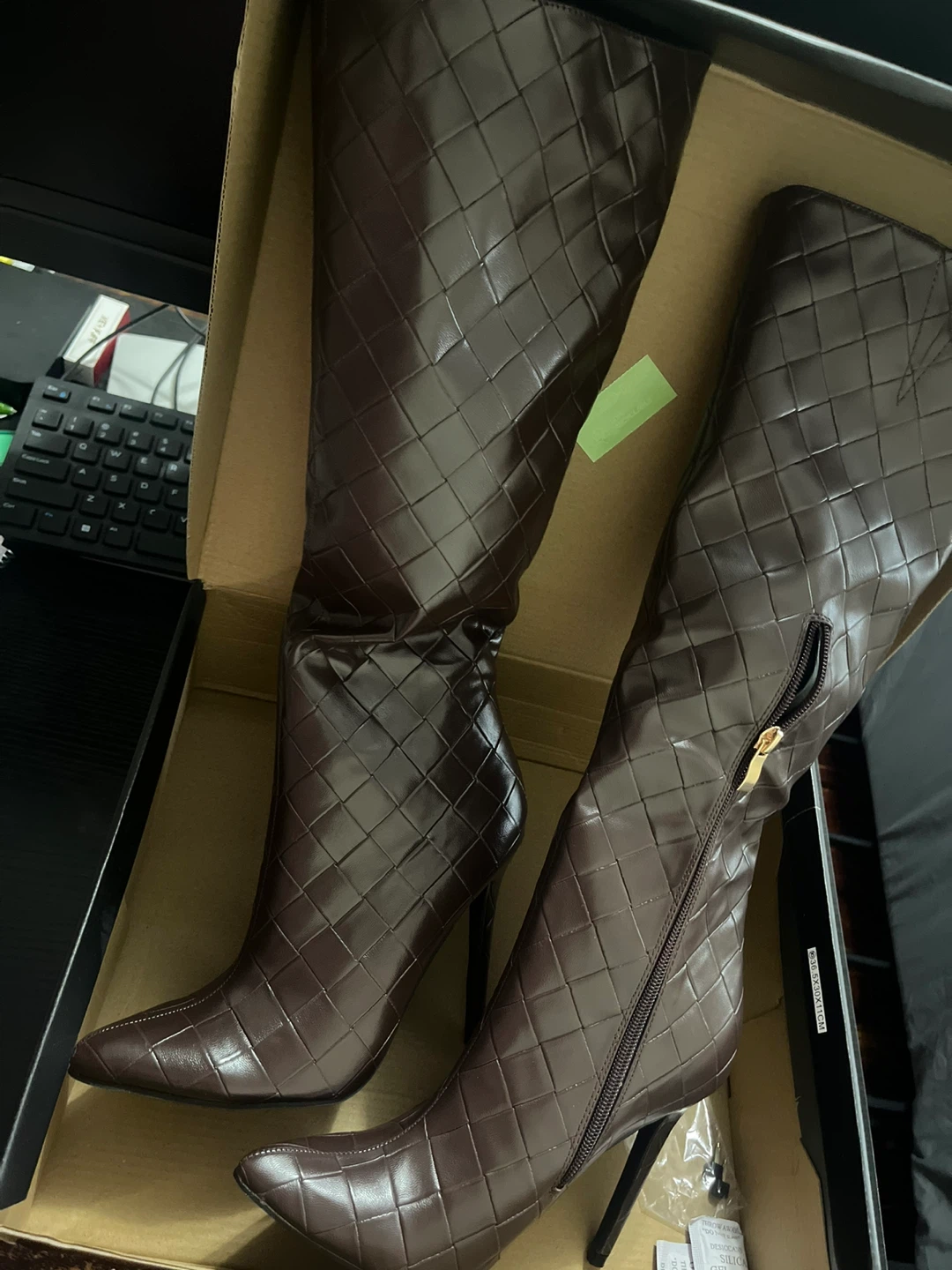 Dark Brown Quilted Knee-High Stiletto Boots - Size 7 - photo 3