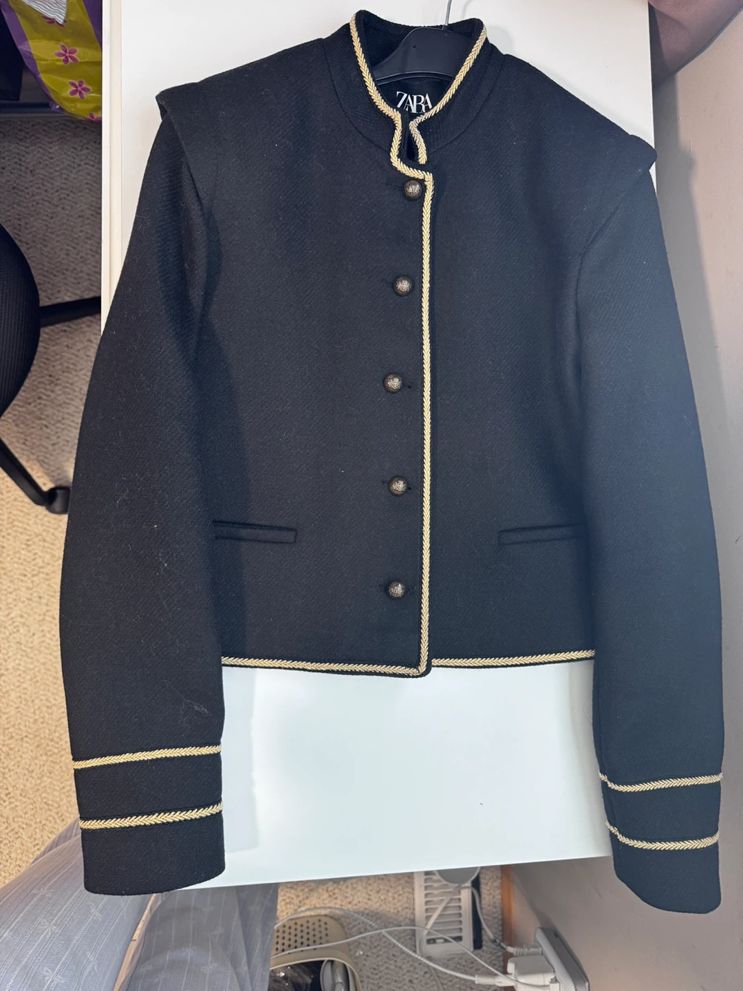 ZARA Black Cropped Jacket with Gold Trim