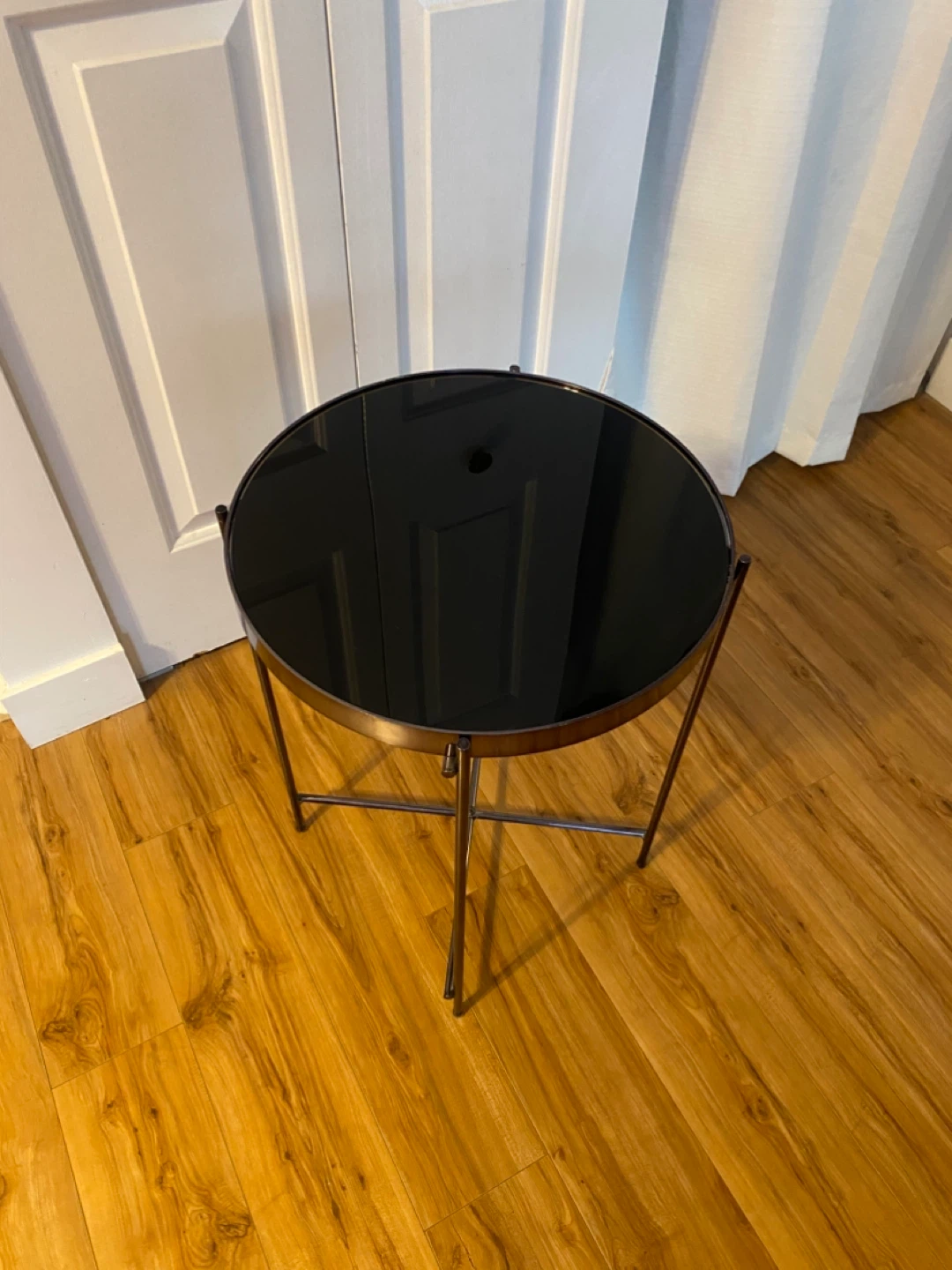 Round End Table with Black Glass Top