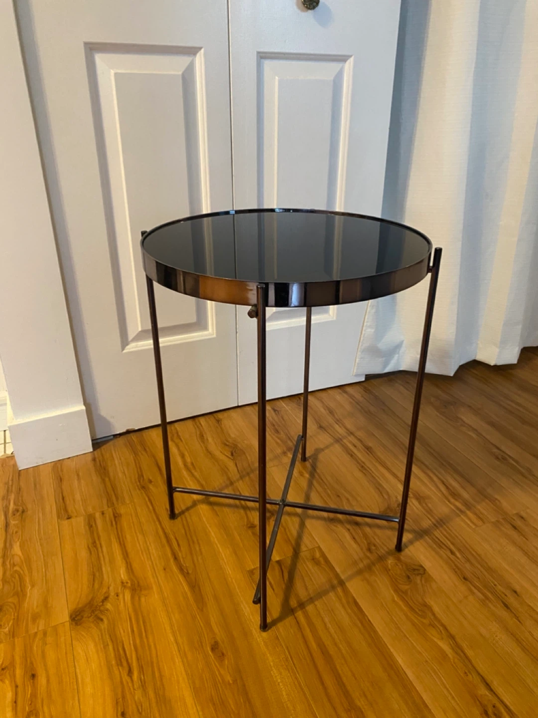Round End Table with Black Glass Top - photo 2