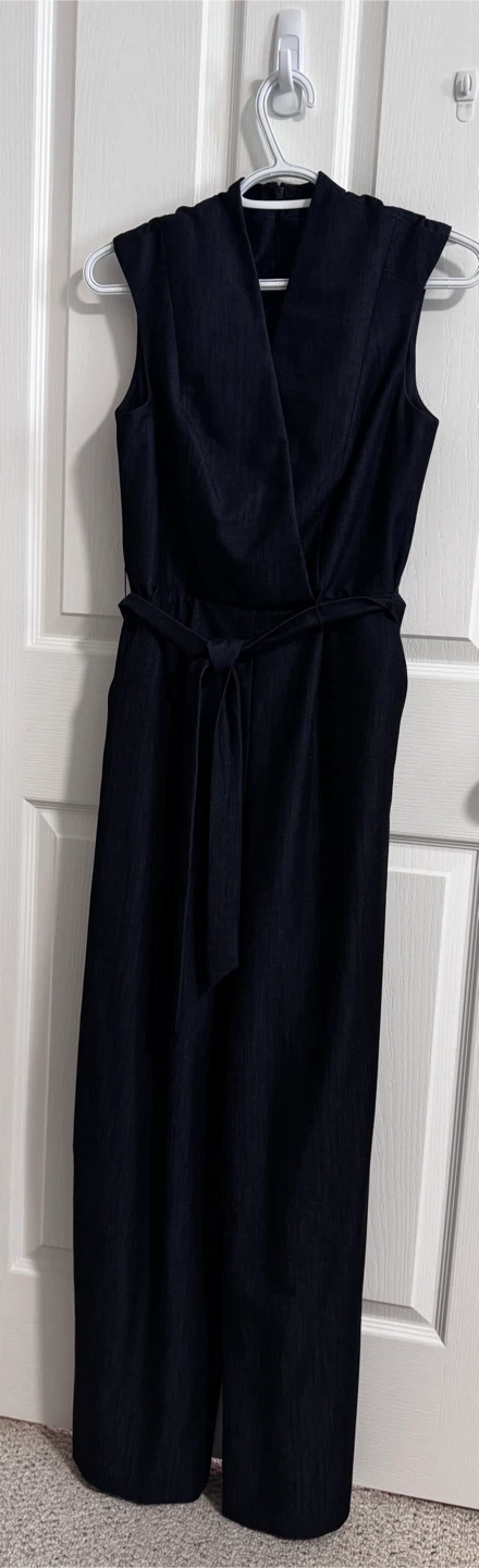 Calvin Klein Sleeveless denim-look jumpsuit with belt - photo 3