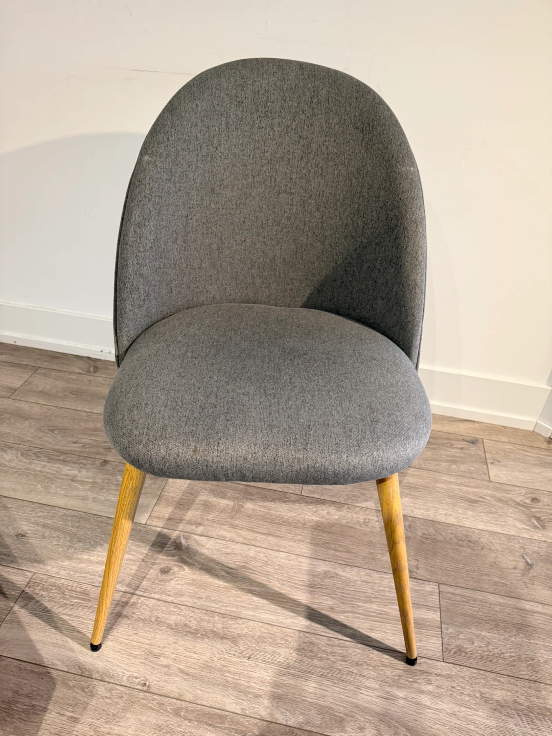 Set of 2 Grey Fabric Dining Chairs with Wood Legs
